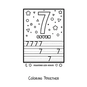 Coloring page of an activity to learn the number 7 in English
