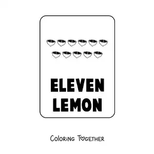 Coloring page of the number 11 in English with fruits