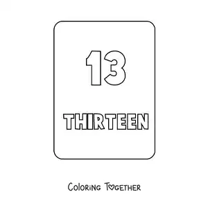 Coloring page of the number 13 in English