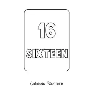 Coloring page of the number 16 in English