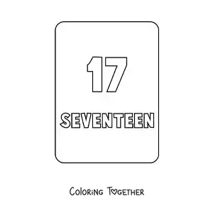 Coloring page of the number 17 in English