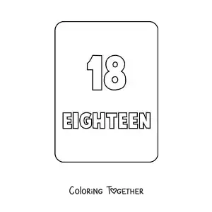 Coloring page of the number 18 in English
