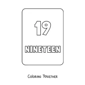 Coloring page of the number 19 in English