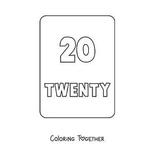 Coloring page of the number 20 in English