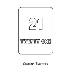 Coloring page of the number 21 in English