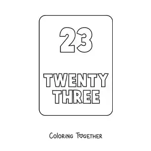 Coloring page of the number 23 in English