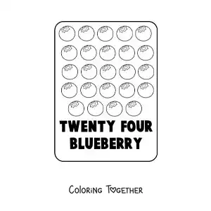 Coloring page of the number 24 in English with fruits