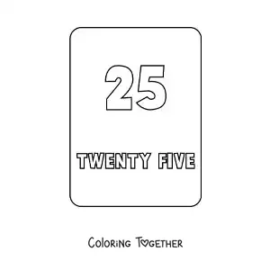 Coloring page of the number 25 in English