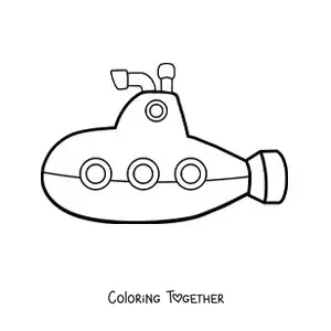 Coloring page of a cartoon submarine with a periscope and three windows