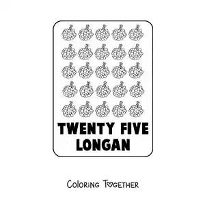 Coloring page of the number 25 in English with fruits