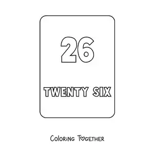 Coloring page of the number 26 in English