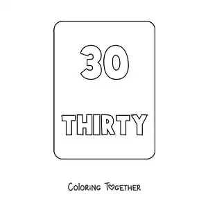 Coloring page of the number 30 in English