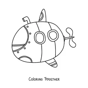 Coloring page of a cartoon submarine with a periscope and two windows