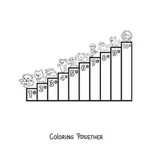 Coloring page of the ordinal numbers from 1 to 10 for kids with cartoons