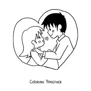 Coloring page of a couple in love in anime style