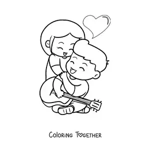 Coloring page of a boy dedicating a song to his girlfriend