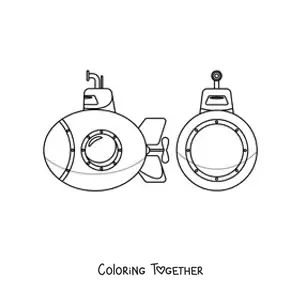 Coloring page of the front and side view of a spy submarine with a periscope