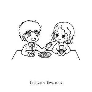 Coloring page of a couple in love on a date in anime style
