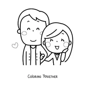 Coloring page of a couple with a tall boyfriend and a short girlfriend