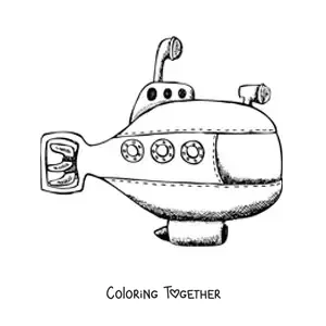 Coloring page of a spy submarine with a periscope