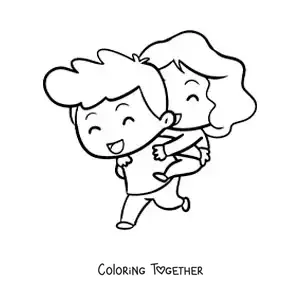 Coloring page of a boy carrying his girlfriend