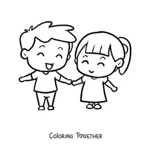 Coloring page of a couple in love holding hands