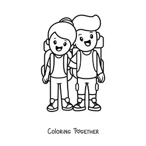 Coloring page of a hiking couple traveling together