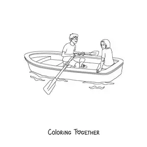 Coloring page of a couple in love sitting in a boat