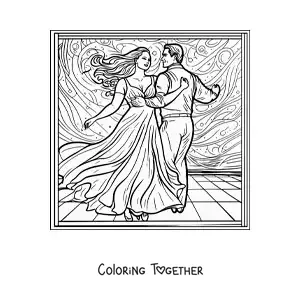 Coloring page of a happy couple dancing together