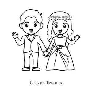 Coloring page of a couple on their wedding day