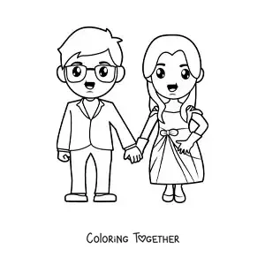 Coloring page of a couple holding hands at their wedding