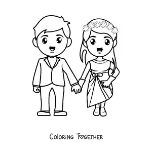Coloring page of a happy couple at their wedding