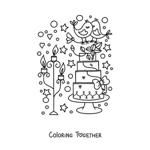 Coloring page of a beautiful cartoon wedding cake