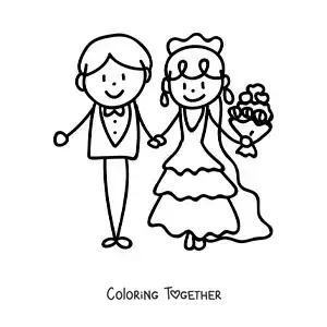 Coloring page of a cartoon wedding