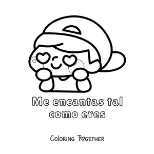 Coloring page of a boy in love and the phrase I love you just the way you are
