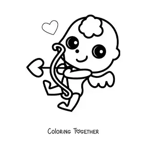 Coloring page of a baby Cupid shooting an arrow