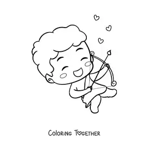 Coloring page of a cute funny baby Cupid with a bow and arrow