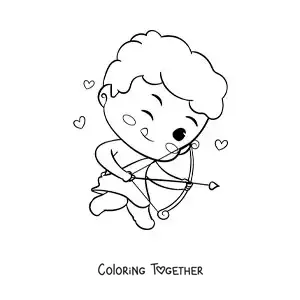 Coloring page of a cute funny baby Cupid shooting an arrow