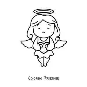 Coloring page of a Cupid angel flying with a heart