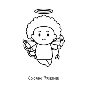 Coloring page of a cartoon Cupid with a bow and arrow