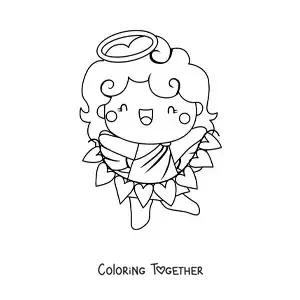 Coloring page of a Cupid angel with Valentine hearts