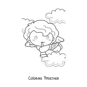 Coloring page of a Cupid angel with a trumpet