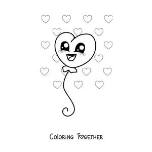 Coloring page of a cute animated heart balloon