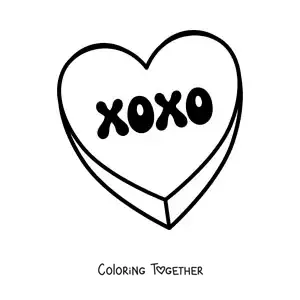 Coloring page of a xoxo heart candy
