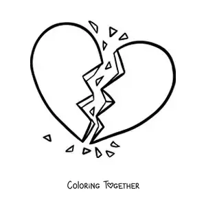 Coloring page of a broken, shattered heart