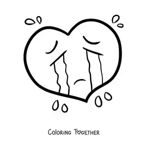 Coloring page of an animated crying heart