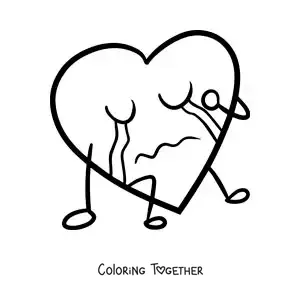 Coloring page of a sad crying heart