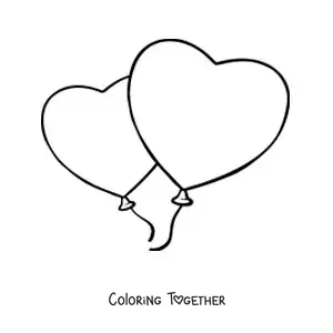 Coloring page of 2 heart balloons together