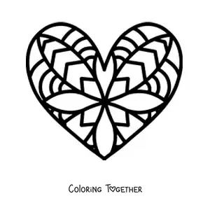 Coloring page of a heart mandala
