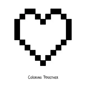 Coloring page of a pixelated heart